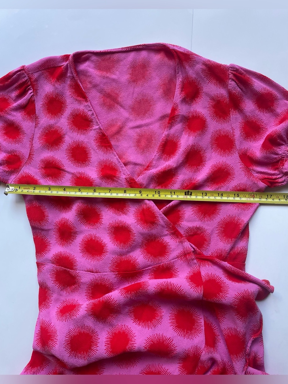 dvf Pink Wrap Mini Dress Polka Dot Print Puff Sleeve Tie Waist Size Small - Picture 4 of 8